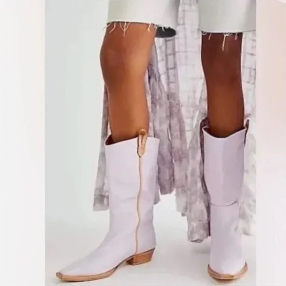Free People We The Free Montage Leather Cream/Bone Tall Boots(Size 38/7.5)